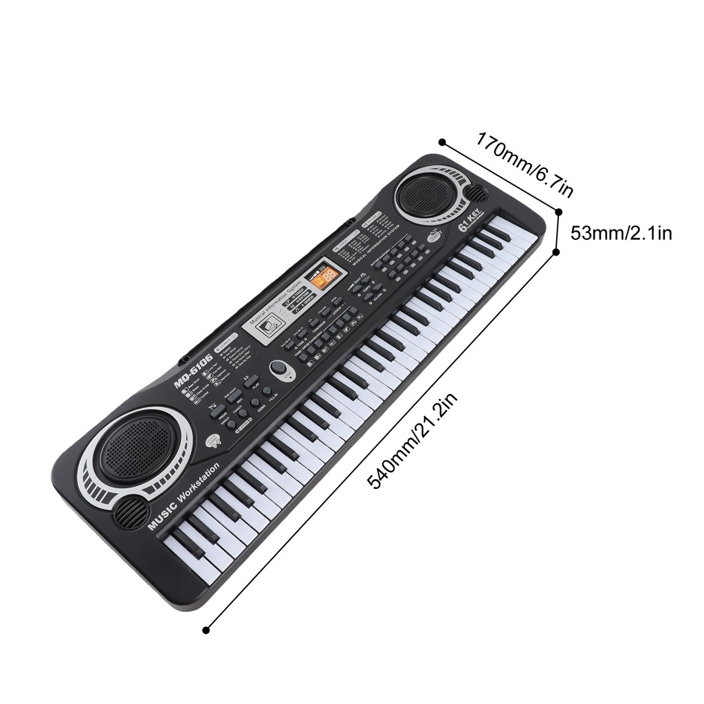 fgstbr 61 Teclas USB Órgão Eletrônico Infantil Piano Elétrico Com Microfone Teclado Musical Digital Preto Alto-Falantes