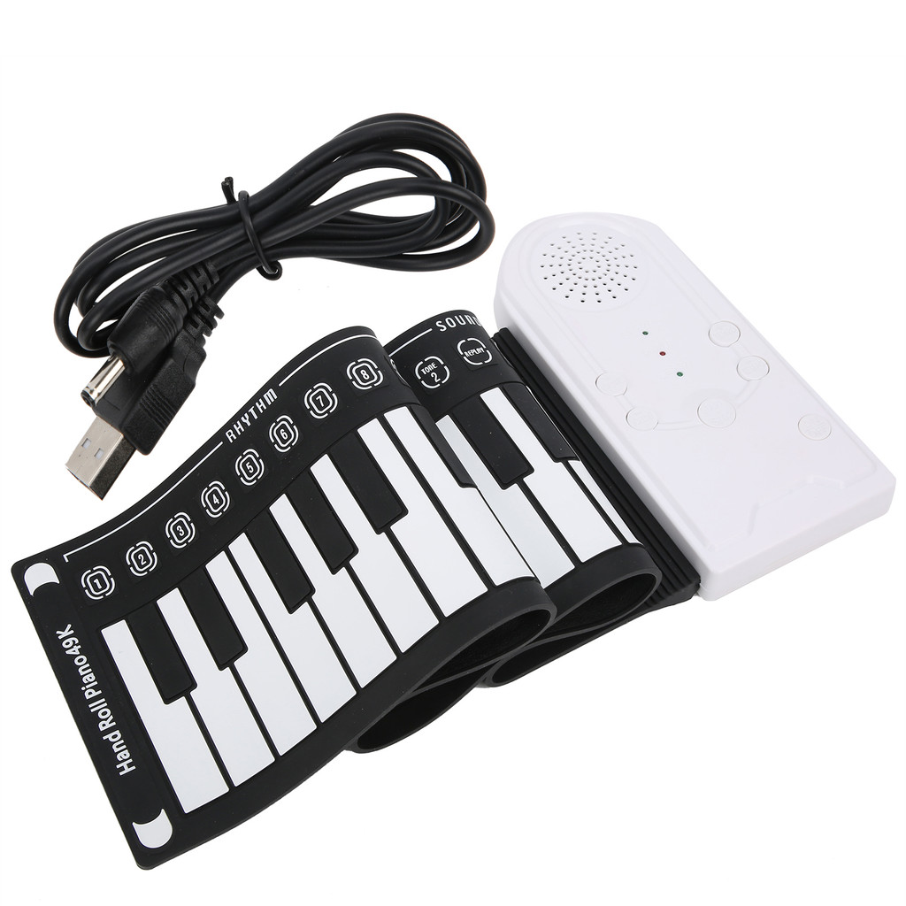 wohobr Teclado De Piano Elétrico 49 Teclas Portátil Dobrável USB Recarregável Presentes Para Iniciantes
