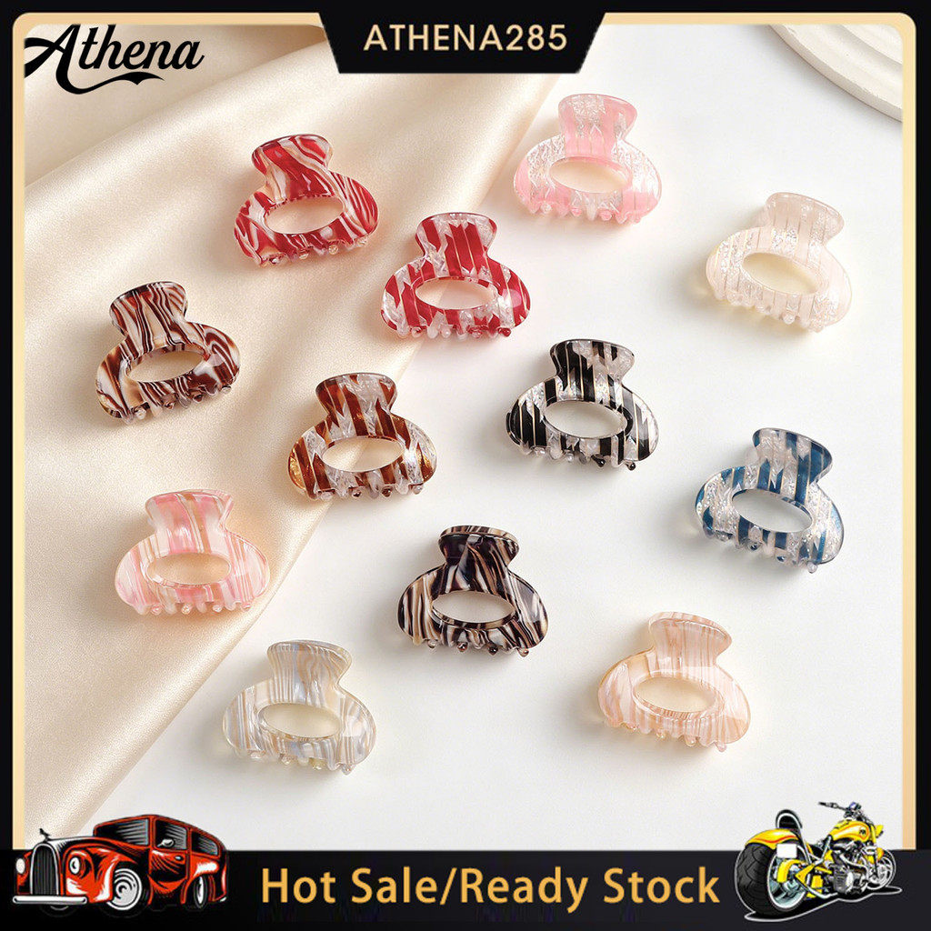 [ATHENA] ☆ Garra De Cabelo Mini Forma Oca Listrado Impressão Volta Cabeça Grampo Anti-Deslizamento Dentes Forte Aperto C