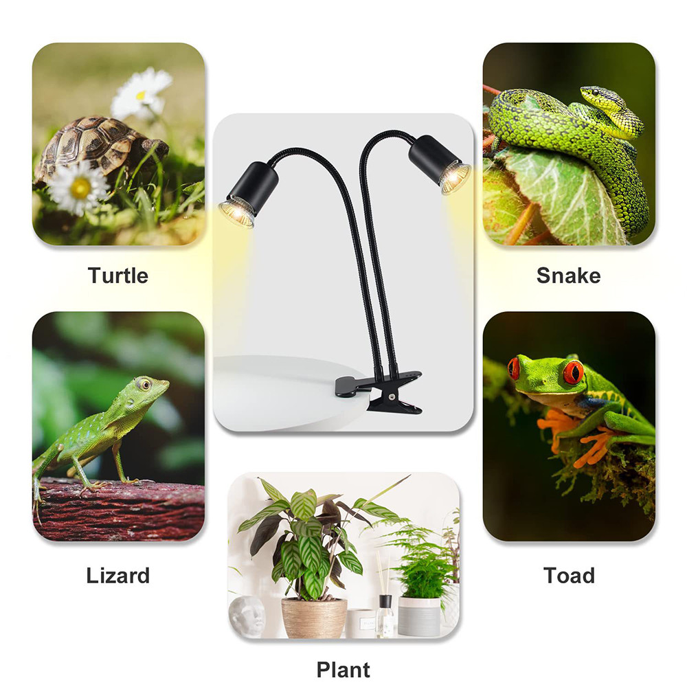 Lâmpada De Calor Para Répteis , Suporte Giratório De Cabeça Dupla UVA/UVB , Aquecimento 25W/50W/75W Tartarugas , Lagarto