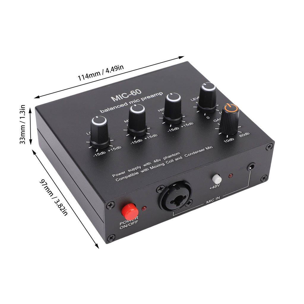 fgstbr Microfone Pré-Amplificador 3.5mm 6.5mm XLR Saída De Entrada 60db Condensador De Ganho E De Dinâmico Com 48V Phant