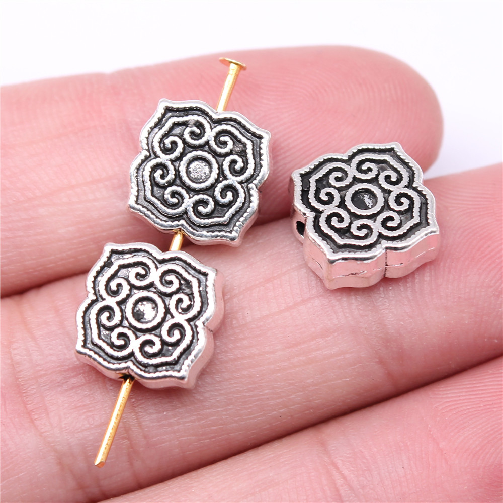 WYSIWYG 10 Peças 11x5mm Cor Prata Antiga Flor Pequena Buraco Contas Amuletos Para Fazer Joias Faça Você Mesmo Pulseira