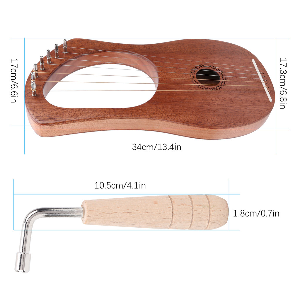 fgstbr Lira Harpa Rosewood Durável Corda Estável Chave Giratória Portátil De Madeira 7 Instrumento De Metal