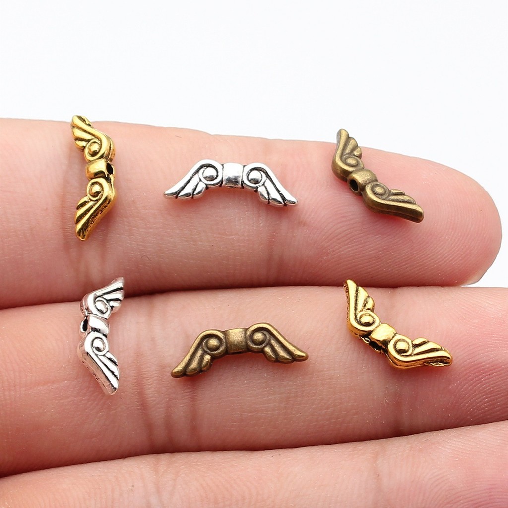 WYSIWYG 20 Peças 16x5mm 3 Cores Cor Bronze Antigo Prata Antiga Dourada Asa De Anjo Contas De Buraco Pequeno