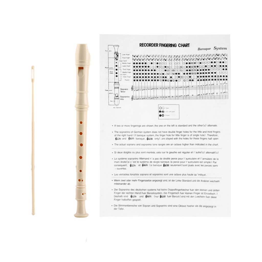 Gravador De 8 Furos Leve Portátil Descendente Flauta ABS Clarinete Para Estudantes Crianças Branco