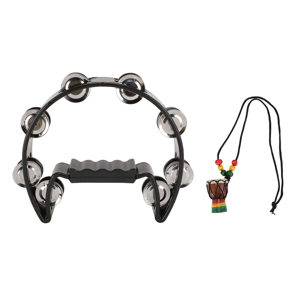 sicibr Pandeiro Portátil Com Decoração Suspensa , Sinos De Metal , Tambor De Meia Lua , Instrumento De Percussão De Mão