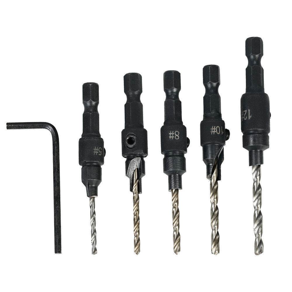Gdmdbr 5 Pçs HSS Escareador Broca Cone Conjunto De 1/4 Polegada Hex Haste Para Carpintaria Parafuso Reamer Chanfro Fresa