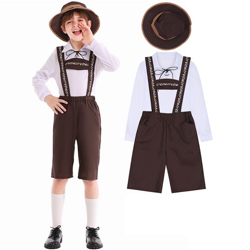 Bávaro Alemão Outubrofest Cerveja Traje Meninos Crianças Halloween Cosplay Camisa De Manga Curta Suspensórios Conjunto