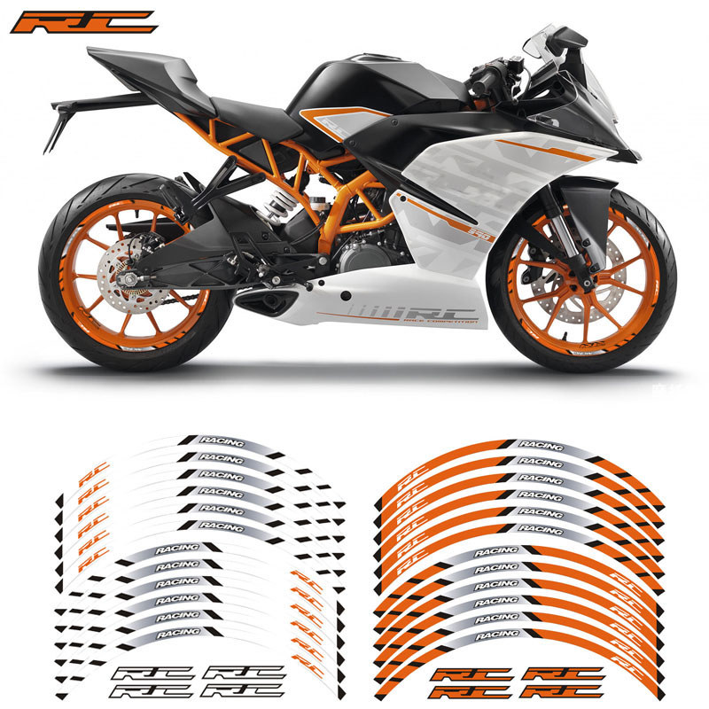 12 Pçs Motocicleta Roda Dianteira E Traseira Adesivo Listra Reflexiva Pneu Aro Interno Decalques Para KTM RC 125 200 250