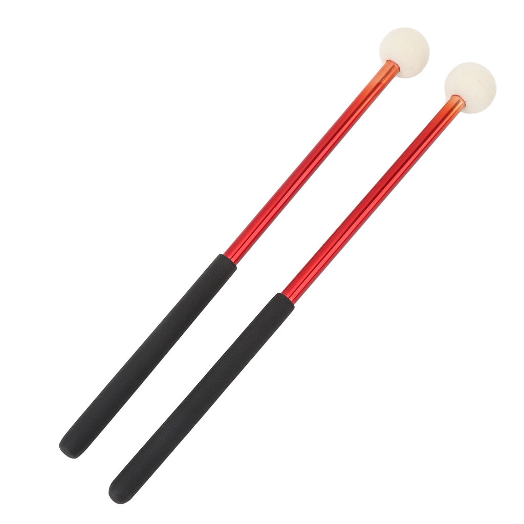 2 Pçs Timpani Mallet Cabeça De Feltro De Lã Macia Anti Deslizamento Alça De Borracha Liga Percussão Vara Vermelho
