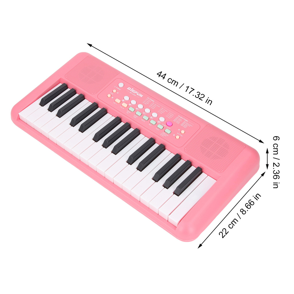 fgstbr Teclado Eletrônico De 32 Teclas 16 Tons 10 Ritmos Vibrato Sustentar Efeitos De Eco Piano Com Microfone Morango Ve