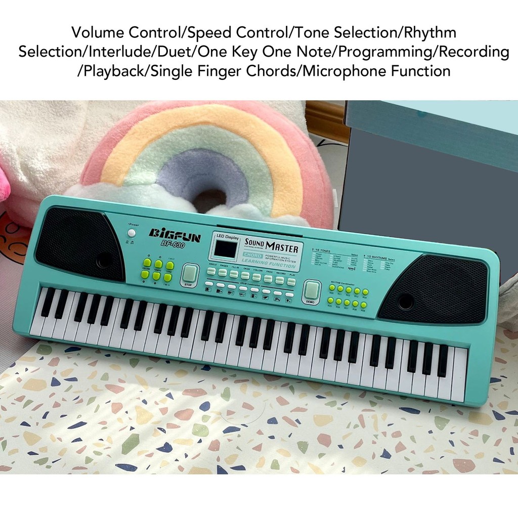 fgstbr Piano Com Teclado Eletrônico De 61 Teclas Microfone USB Recarregável Educacional Elétrico Para Crianças