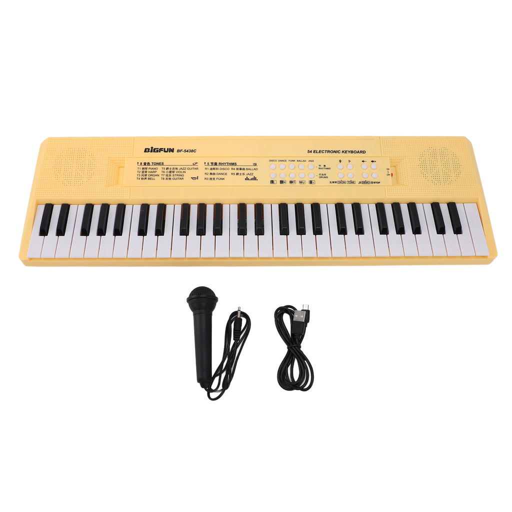 sicibr Teclado De Piano Eletrônico De 54 Teclas Com Microfone Fio Suporte Para Gravação Multifuncional Música Infantil A