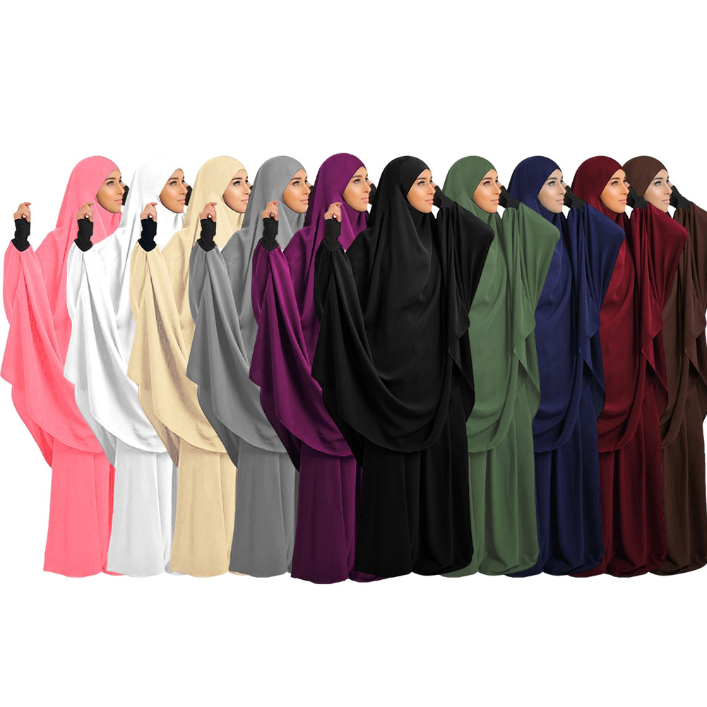 Conjunto De Vestido De Oração Feminino Khimar Kaftan Abaya Muslim Overhead Robe Ramadan Burqa