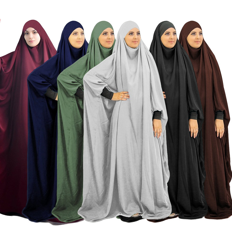 Vestido De Oração Feminino Sólido De Uma Peça Muçulmano Abaya Islâmico Maxi Respirável Ramadan Kaftan Hijab