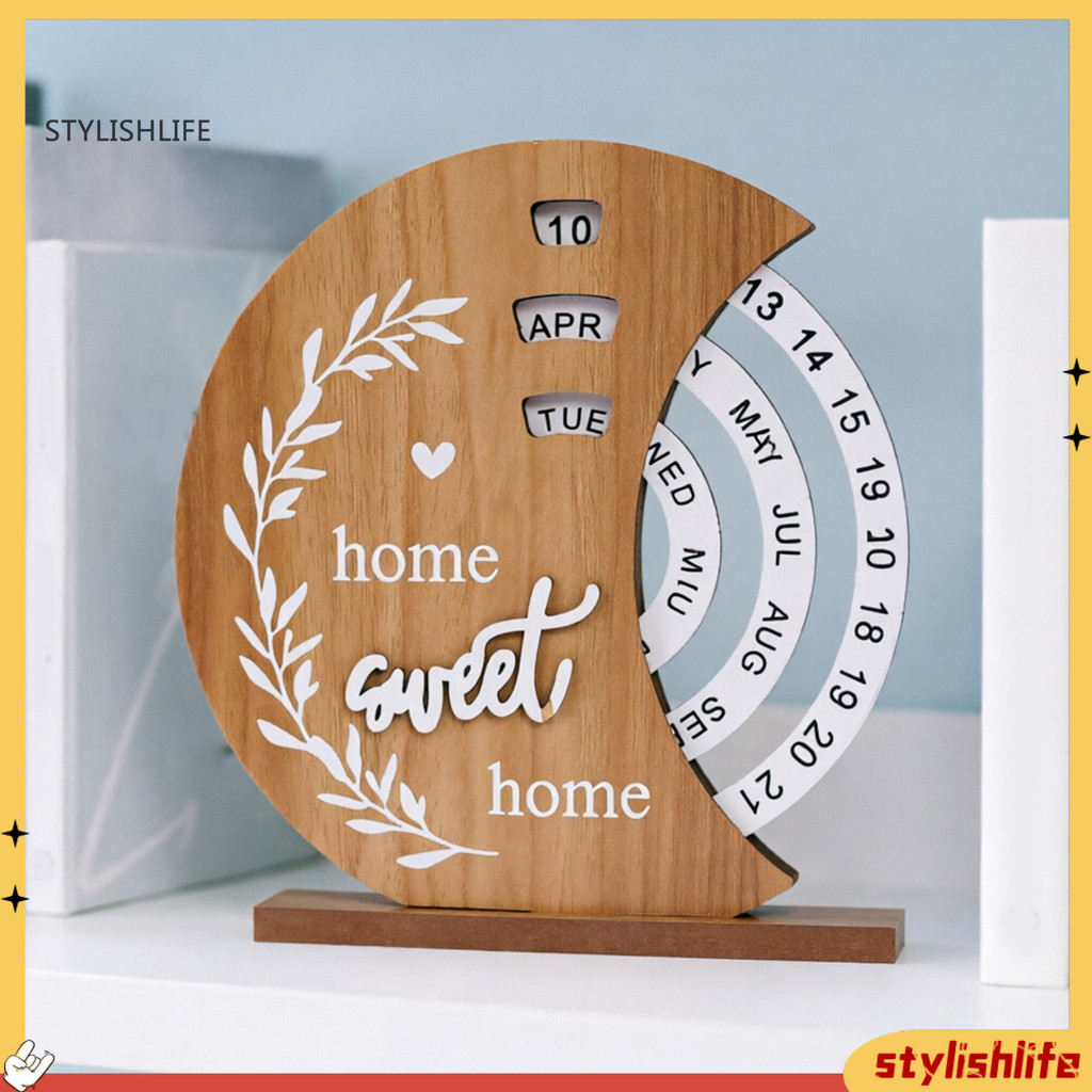 stylishlife Calendário De Madeira Ornamentos Mesa Artesanal Com Mês Ajustável Data Blocos Deslizantes Sem Núcleo De Pape