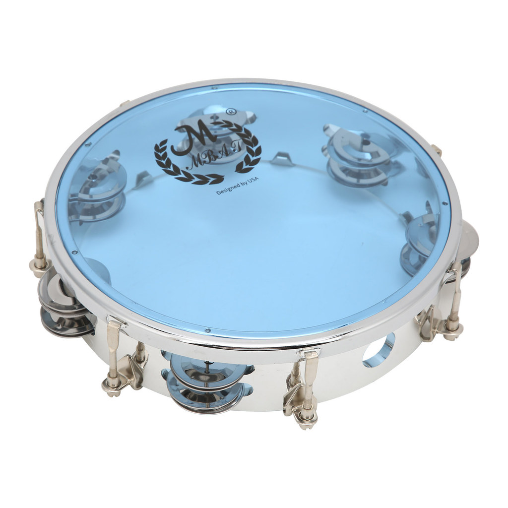 sicibr MBAT Pandeiro Tom Ajustável Linha Dupla Jingle Bells Tambor Portátil Instrumento De Percussão 8inBlue