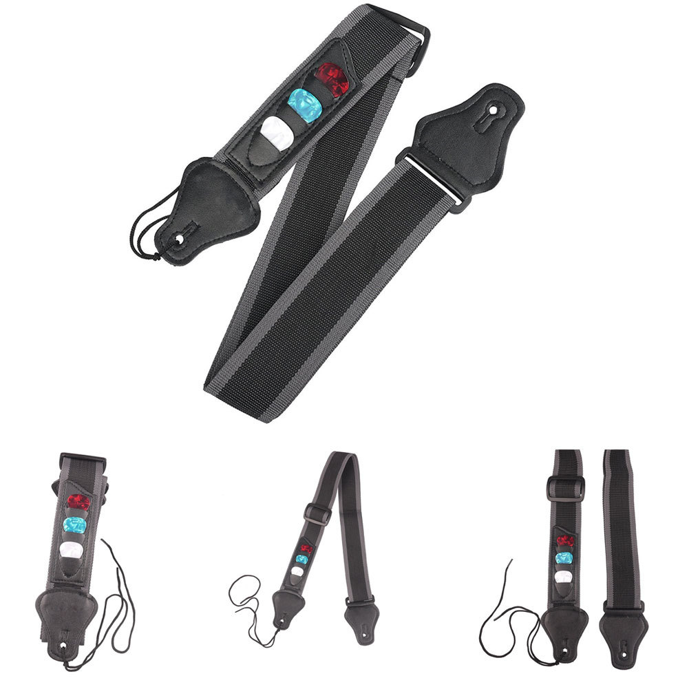 Gb _ Rock Folk Guitar Clip Strap Nylon Cinto De Ombro Ajustável Com 3 Palhetas