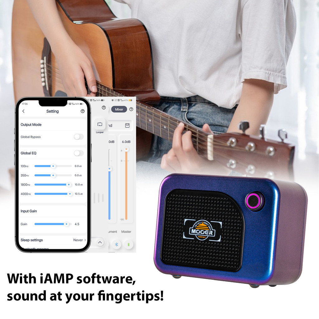 Tgbr Mooer Mini Amplificador De Guitarra BT 5W Elétrico Recarregável 52 Soluções De Alto-Falante 49 Tipos De Efeito Proc