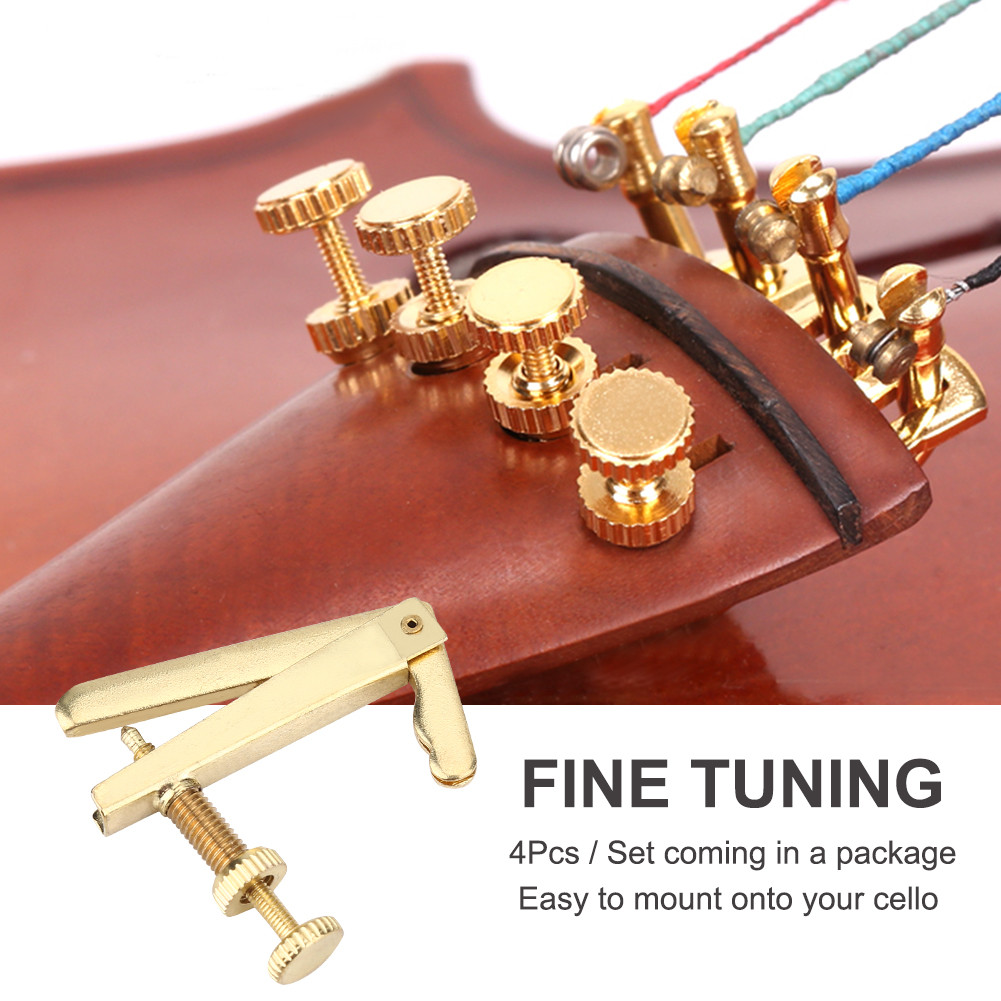 Toggbr 4 Peças De Reposição De Ajustadores De Cordas Finas De Metal Durável Para Violoncelo 3/4 4 (Ouro)