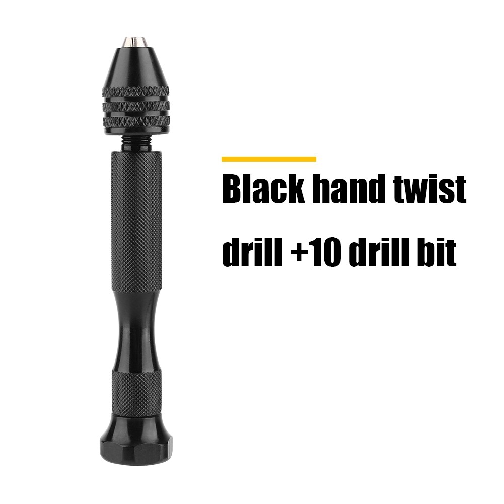 Gdmdbr Mini Broca Manual De Alumínio Com Mandril Sem Chave + 10 Brocas Torcidas BitRotary Tools Carpintaria