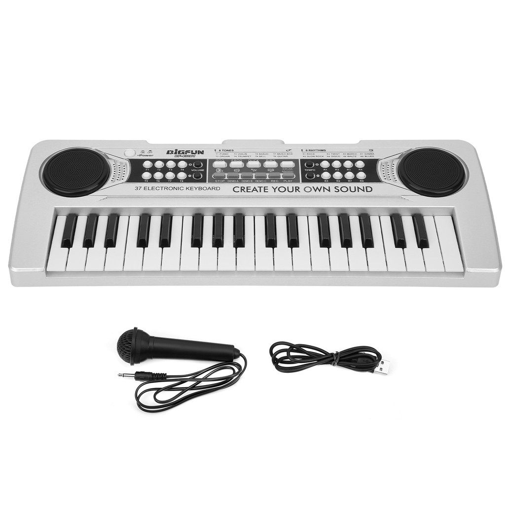 wohobr Teclado Eletrônico 37 Teclas De Piano Brinquedos Infantis Instrumento Musical Com Microfoneprata