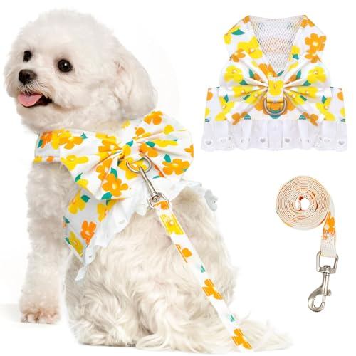 Conjunto De Arnês E Trela Para Cães , Sem Puxar , Floral Meninas Com Gravata Borboleta , Malha Macia , Princesa , Filhot