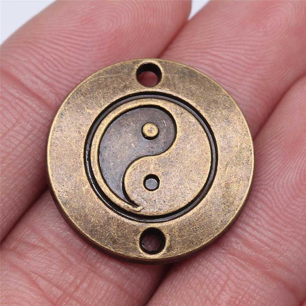 WYSIWYG 10 Peças 25x25mm Conector Tai Chi Amuletos Para Fazer Joias Cor Prata Antiga Bronze Faça Você Mesmo