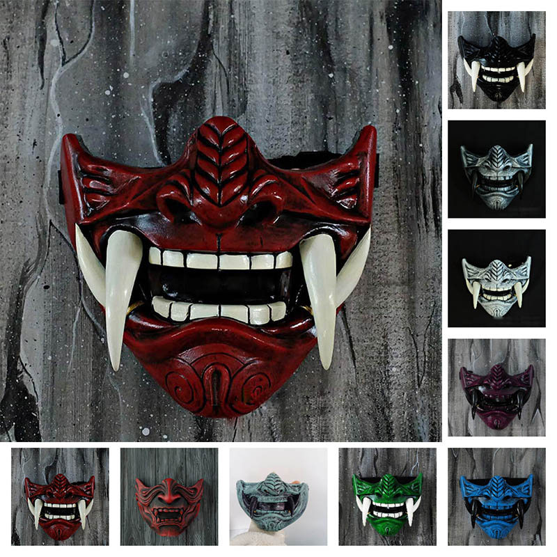 Máscara De Airsoft Protetora Moda Meia Facial Prajna Hannya Japonesa Samurai Oni Demônio Para Halloween Cosplay