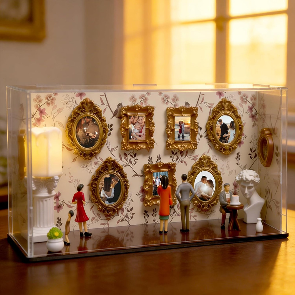[SKI] DIY Mini Museu Silhouette Shadow Caixa Kit De Moldura Com 9 Molduras Douradas 5 Estatuetas Exibição De Memória Per