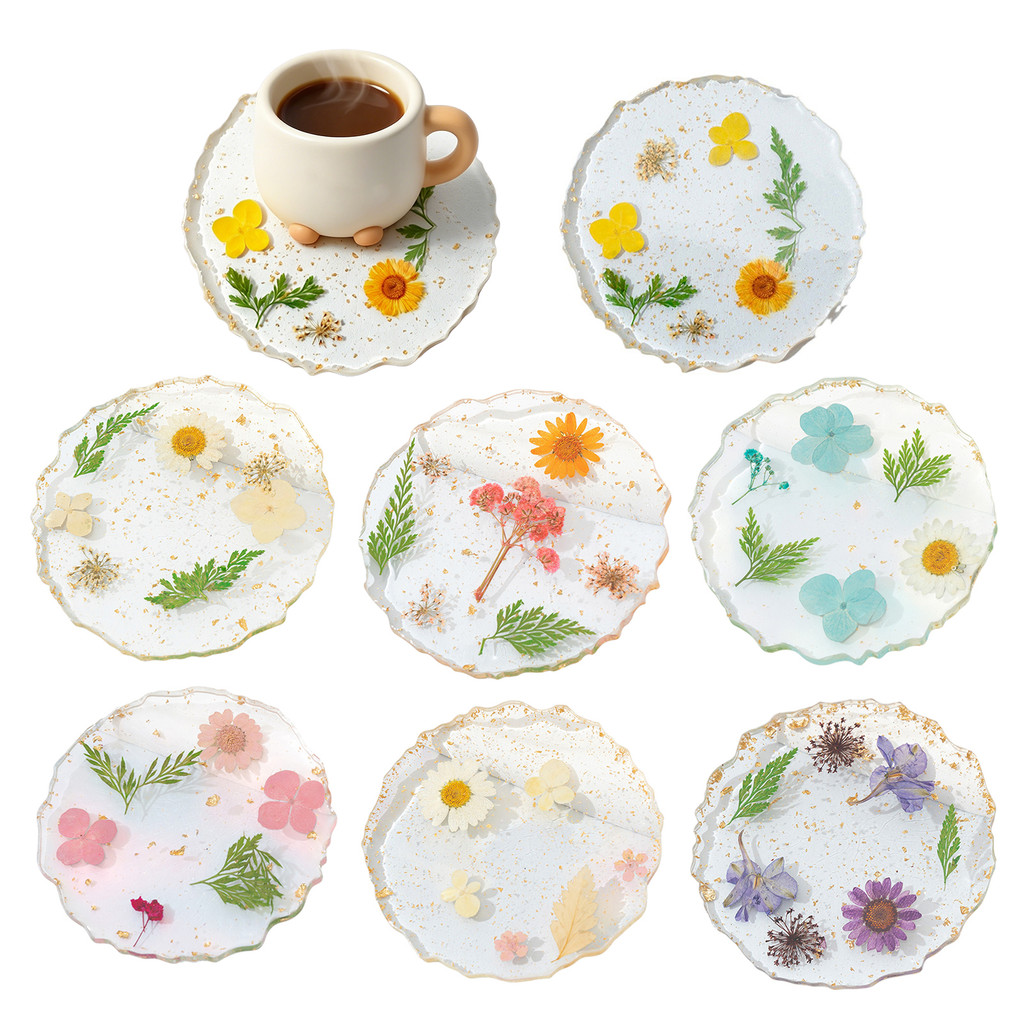 [SKI] Porta-Copos De Flores Secas Reais Tapete De Copo Resistente Ao Calor Para Cozinha Doméstica Resina Transparente Fe