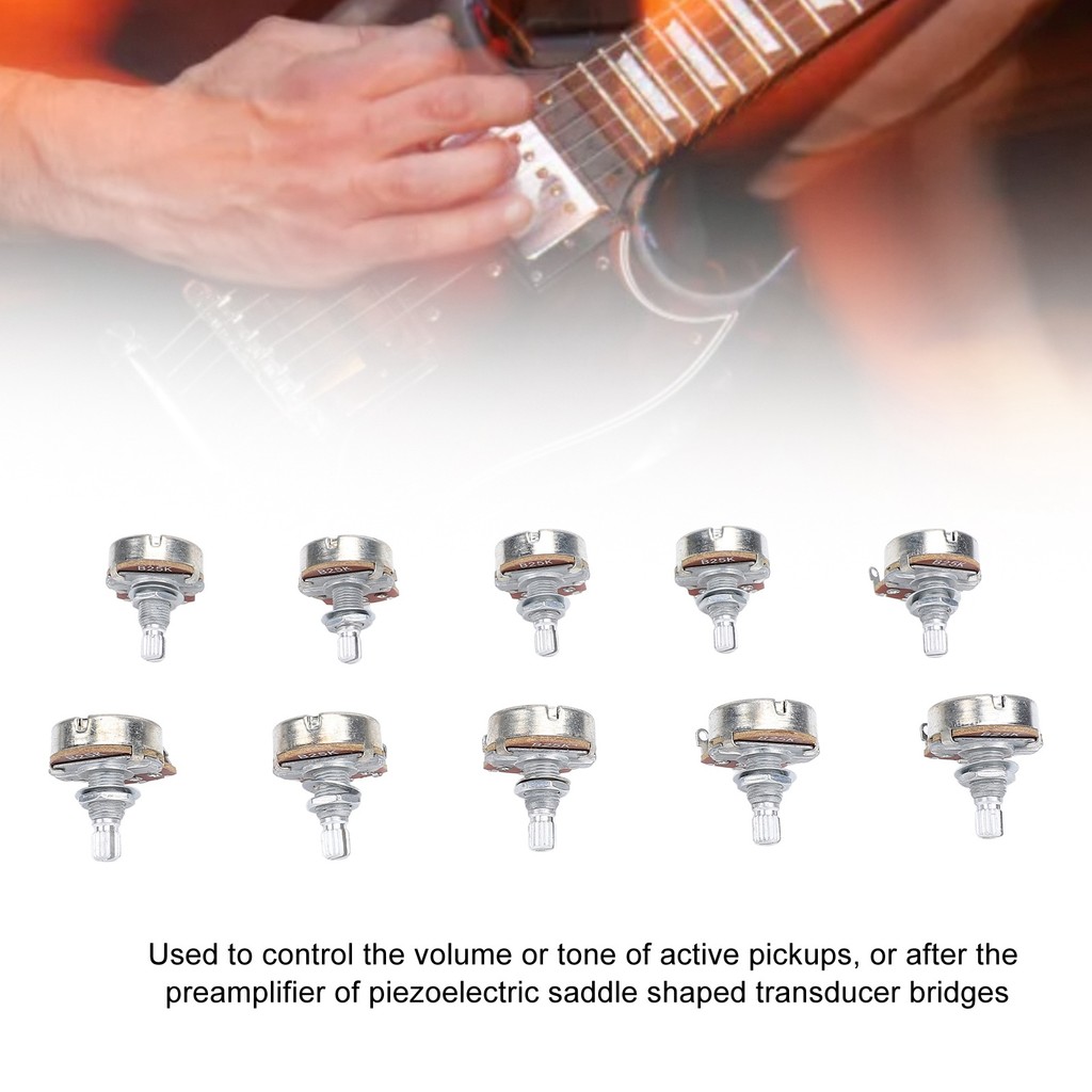 fgstbr 10 Peças Potenciômetro De Guitarra 18mm Eixo 25K Ohm Baixo Métrico M8 Potes Elétricos Para Controle De Tom De Vol
