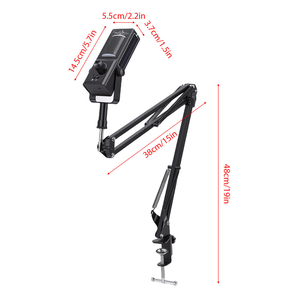 fgstbr Kit De Microfone Para Podcast Condensador USB Com Suporte Braço De Lança Iluminação RGB Cancelamento De Ruído One