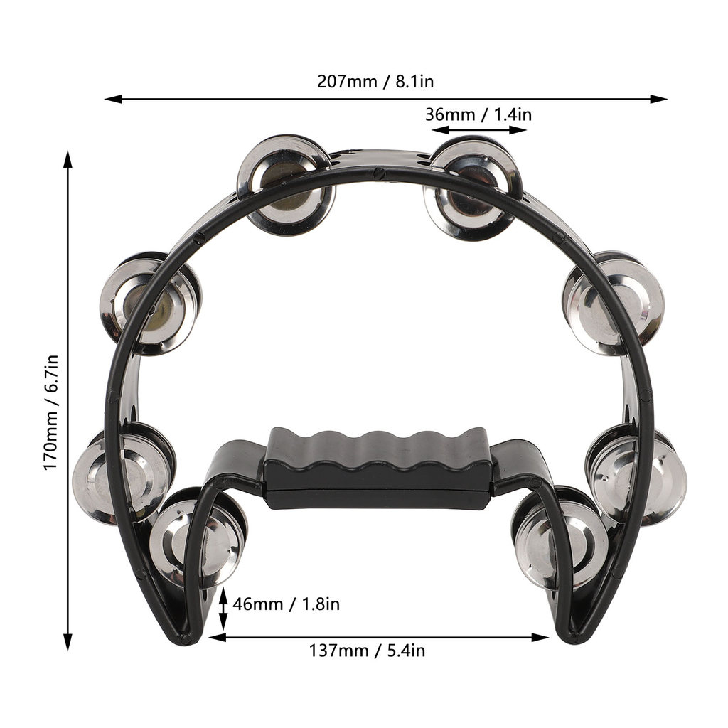 fgstbr Pandeiro Portátil Com Decoração Suspensa , Sinos De Metal , Tambor De Meia Lua , Instrumento De Percussão De Mão