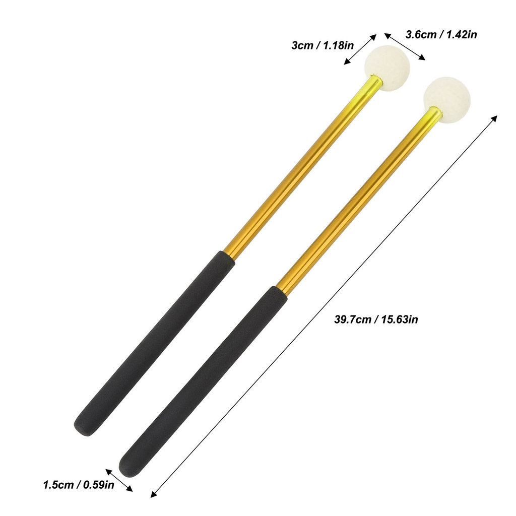 fgstbr 2 Peças Timpani Mallet Cabeça De Feltro De Lã Macia Antiderrapante Alça De Borracha Liga Percussão Vara Ouro