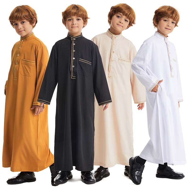 Menino Camisa Muçulmana Thobe Crianças Meninos Roupas Islâmicas Saudita Dubai Turquia Kaftan Abayas Para Adolescente Lon