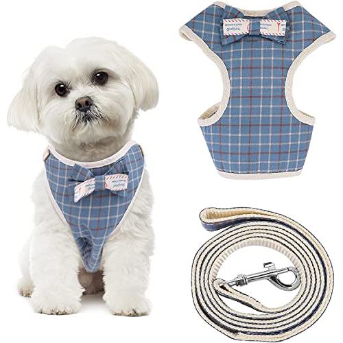 Conjunto De Arnês E Trela Para Cães Pequenos , De Colete Estilo Xadrez Com Gravata Borboleta Básico Ajustável Removível