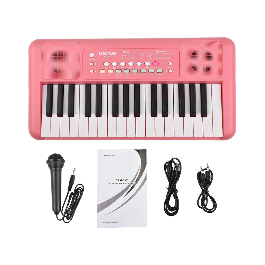 wohobr Teclado Eletrônico De 32 Teclas Piano 16 Tons 10 Ritmos Demoções Alto-Falante Duplo Instrumento Musical Com Potên