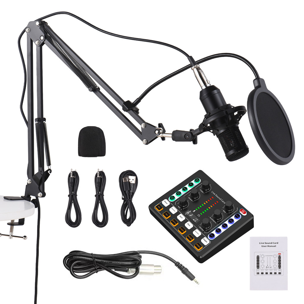 fgstbr Pacote De Equipamentos De Podcast Microfone Condensador Com Kit De Placa De Som Ao Vivo Plug and Play Trocador De