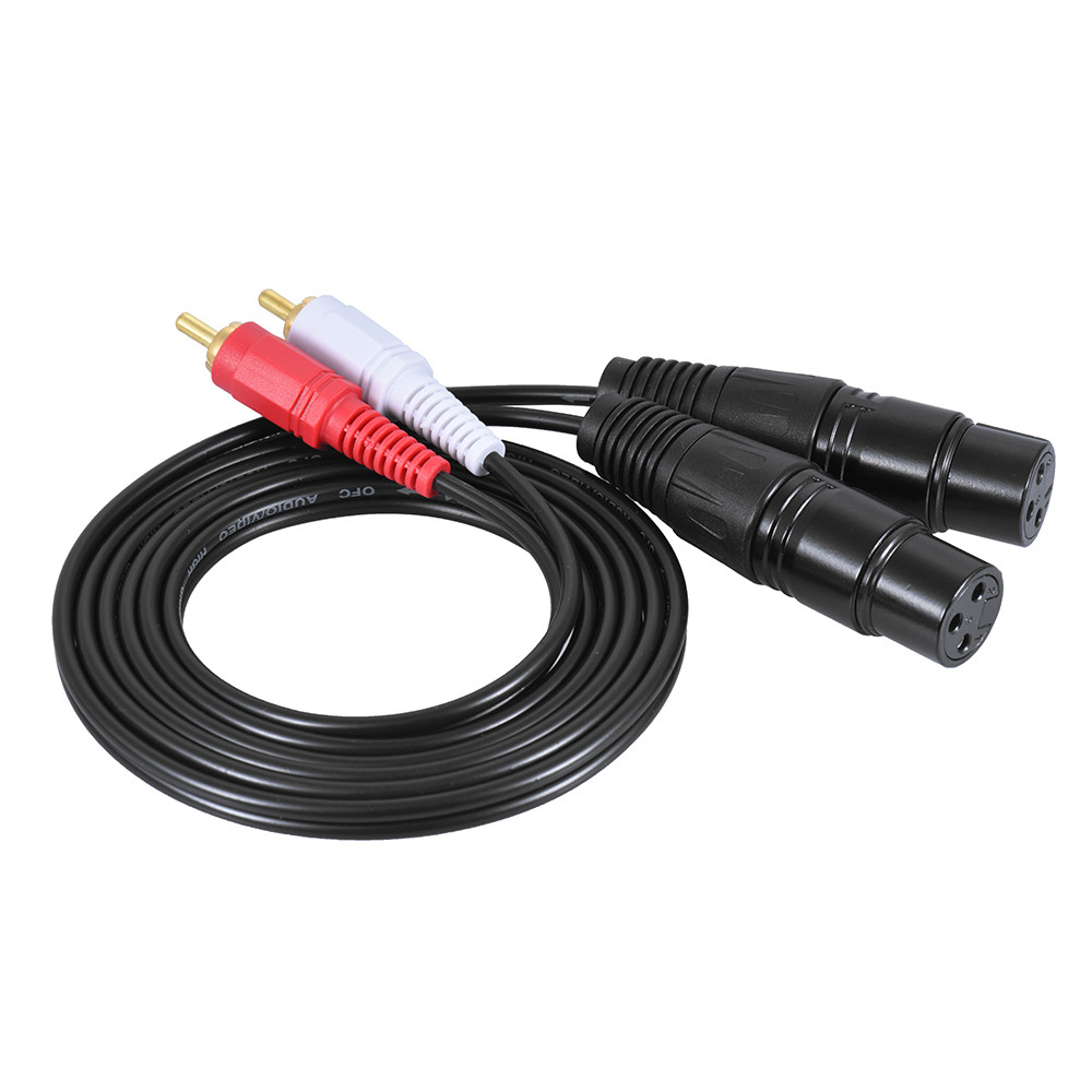wohobr 1.5m/5 Pés Cabo De Áudio Estéreo Duplo XLR Fêmea Para RCA Macho Plug Mixer Console De Mixagem Amplificador De Mic