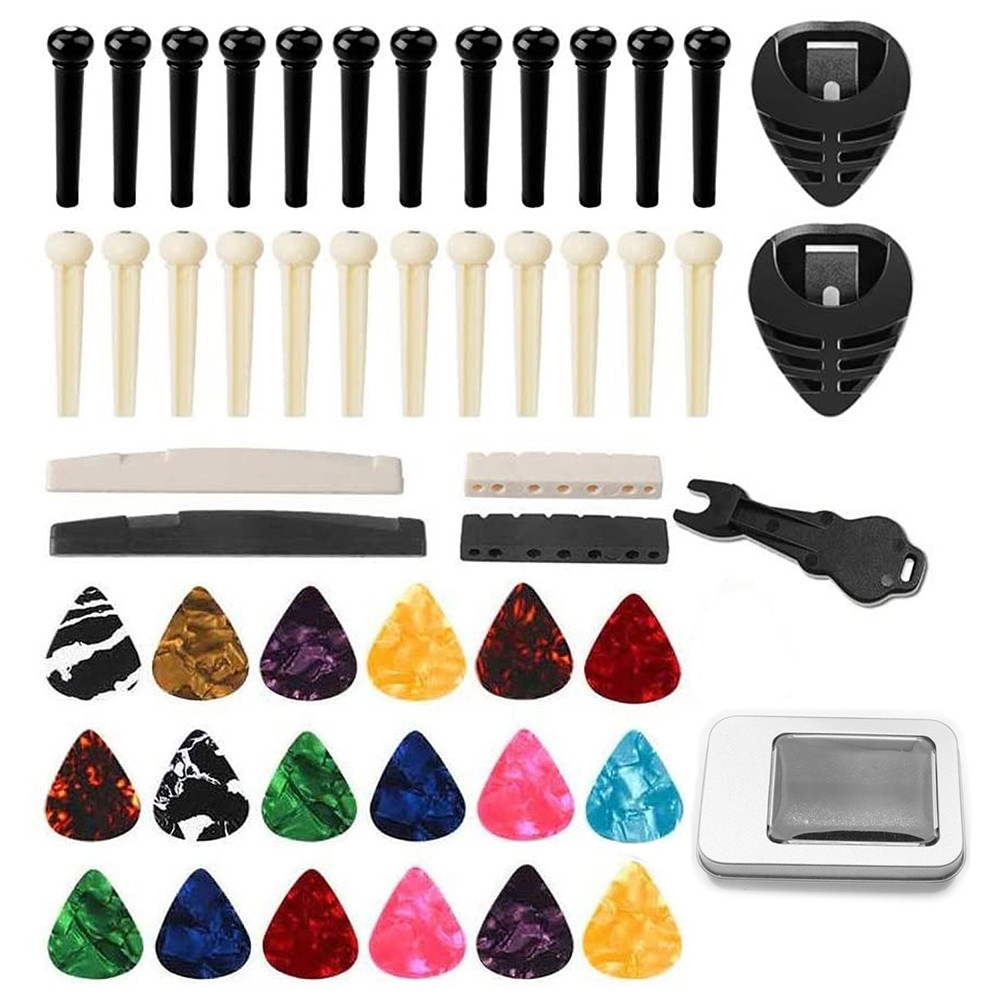 Kit De Acessórios Para Guitarra Folk Acústica Togbr , Incluindo Pinos De Ponte + Porcas , Palhetas De Celulóide , Porta-