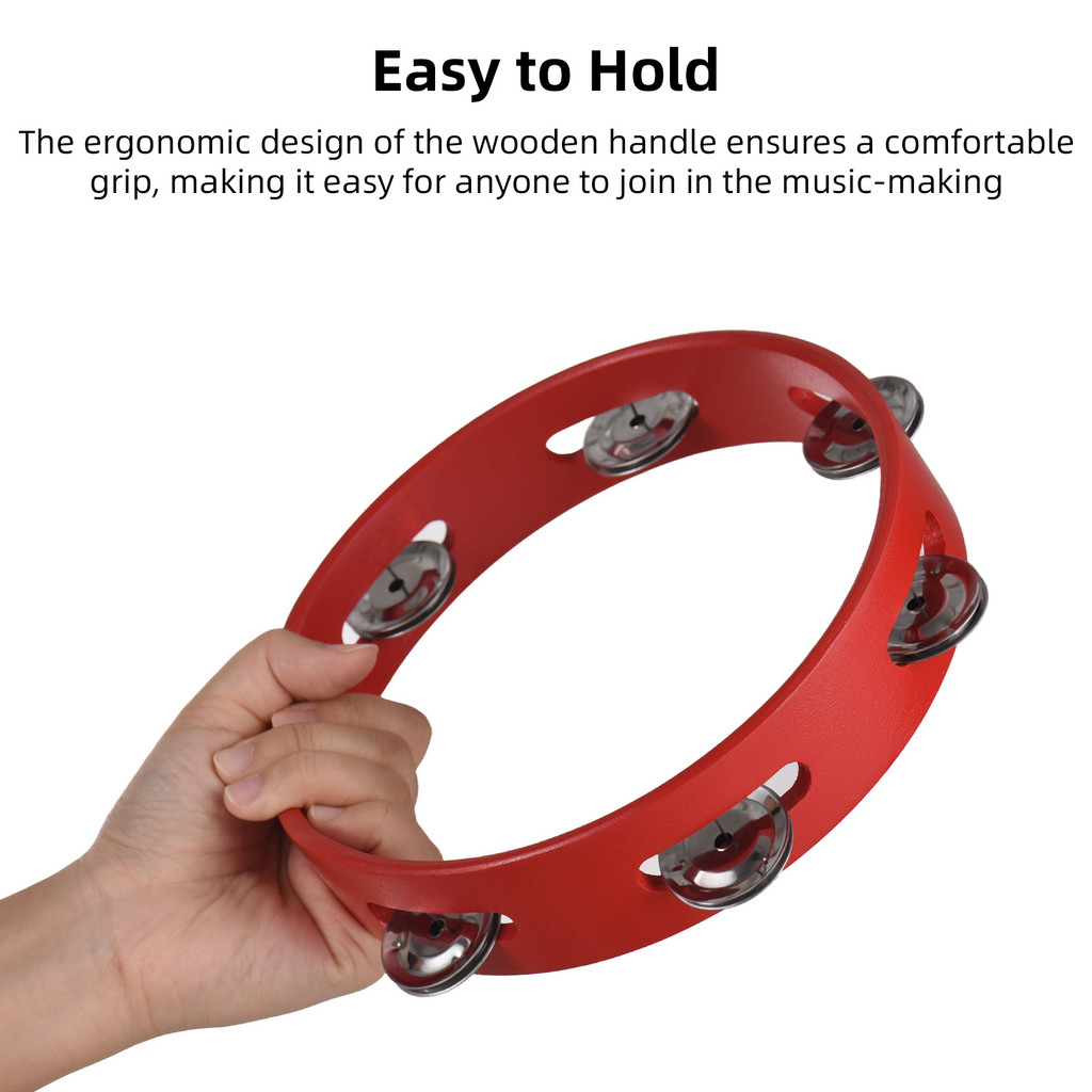 fgstbr Pandeiro De 8 Polegadas Para Adultos Belo Som Jingle Anéis De Sino Com Manivela Vermelha Instrumentos De Percussã