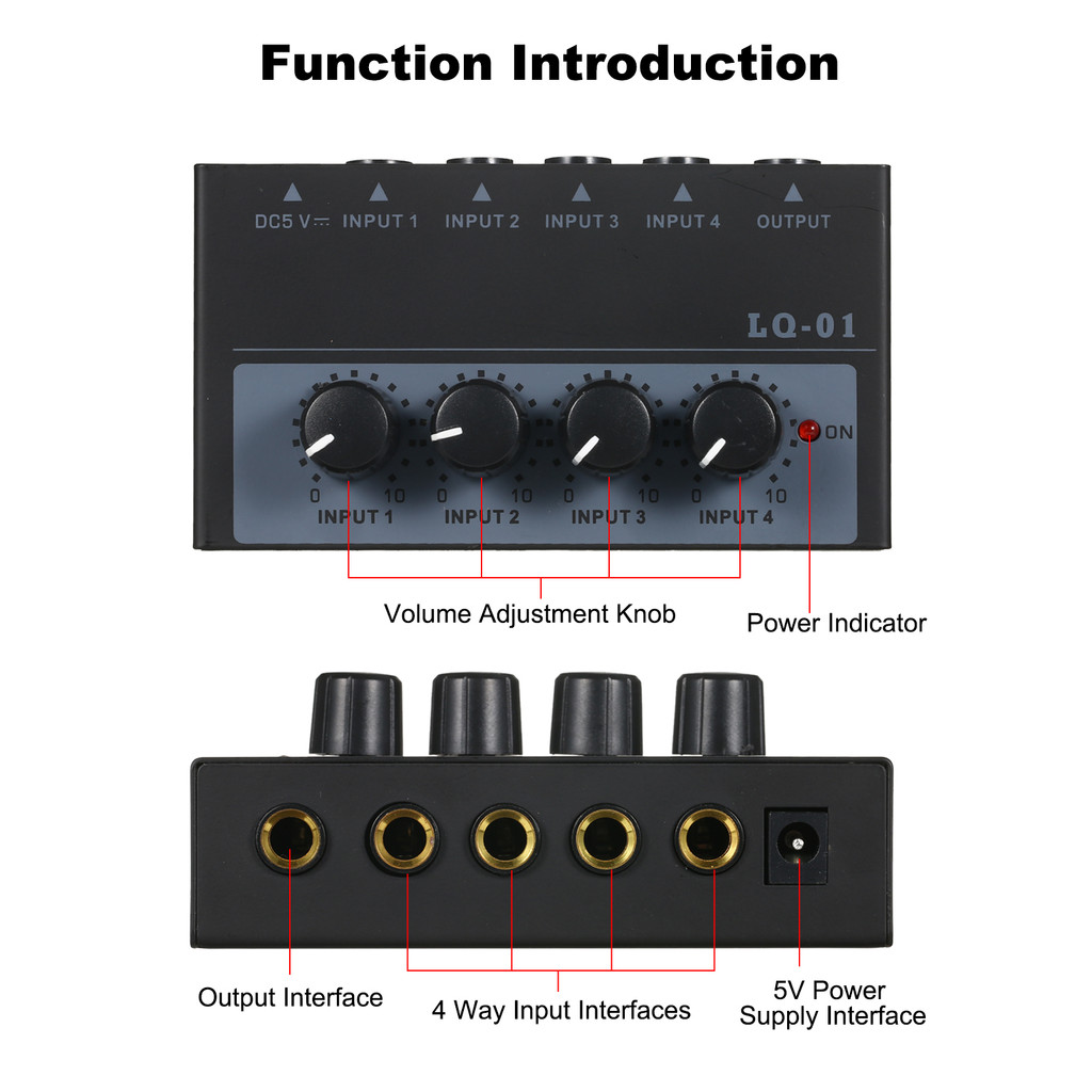 Telbr Ultra Baixo Ruído 4 Canais Mixer Entrada 1 Saída DC 5V Portátil Mini Microfone De Áudio Guitarra Teclado Mix