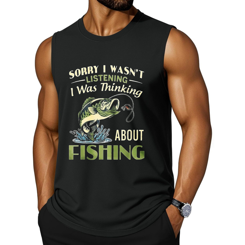 Desculpe Ouvindo Pesca Coletes Impressos Moda Esporte Regatas Singlet Sem Mangas Camisetas Para Homens Verão Casual Topo