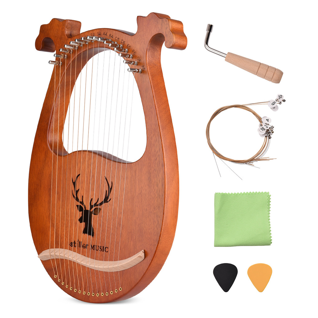 Tgbr 16 Cordas Lira Harpa Elk Padrão Instrumento De Madeira Maciça Com Afinação Martelo Pano De Limpeza Picaretas Para C