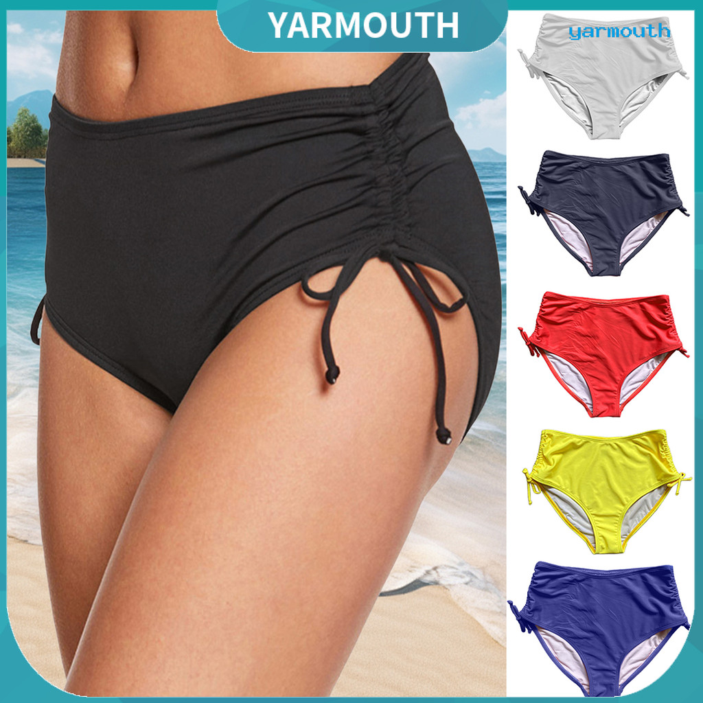 [YAR] Shorts De Banho Femininos Com Corte Em V E Cordão , Biquíni , Parte Inferior Ajustável , Franzido , Lado ,