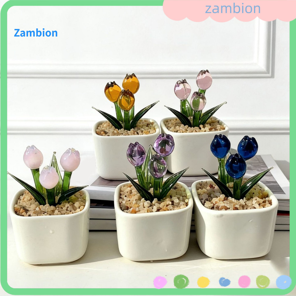 Mini Estatueta De Flor De Tulipa De Vidro Soprado À Mão Em Miniatura Cristal Falso Vaso Para Mulheres Mãe