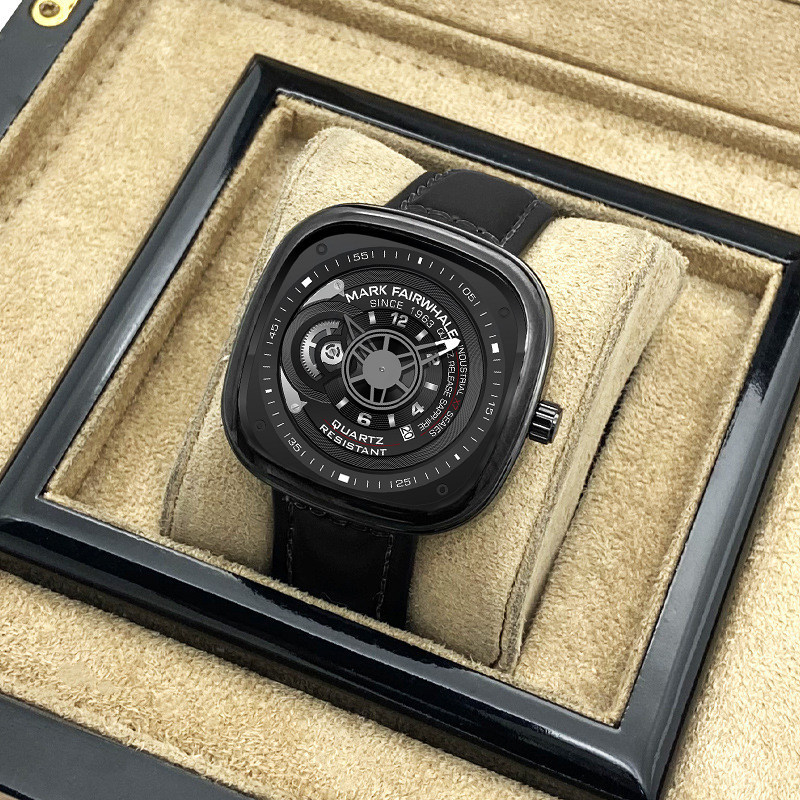 MARK FAIRWHALE 5052 Pulseira De Couro Empresarial Mostrador Quadrado Relógio Masculino De Quartzo À Prova D'água
