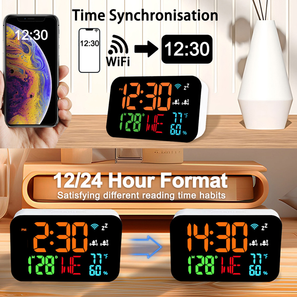 [Em Estoque] Tuya WIFI Desktop Relógio Calendário Termômetro Inteligente Higrômetro Com Display Digital LED Suporte Aut