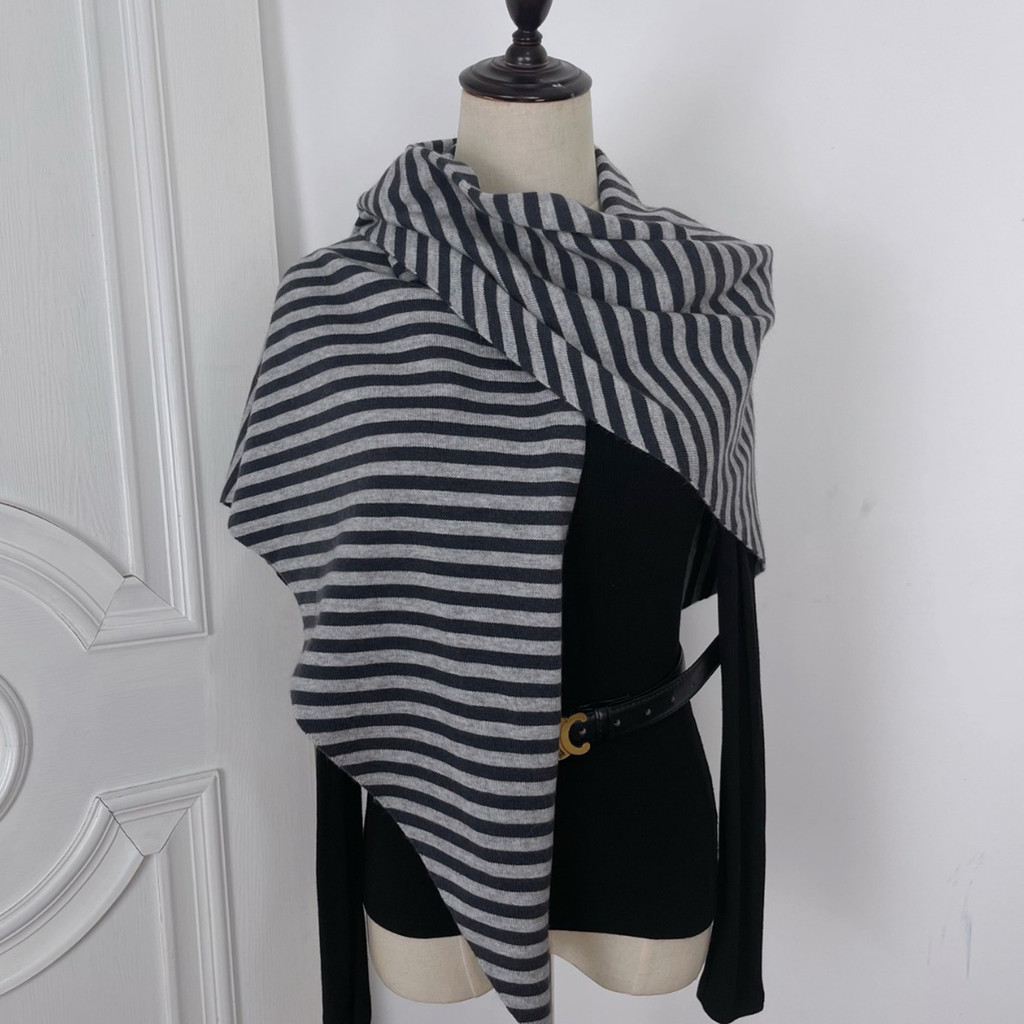 ELLASTORE Feminino Malha Xale Envoltório Cachecol Listrado Design Macio Imitação De Lã Cashmere Capa Cardigan Casaco Cob